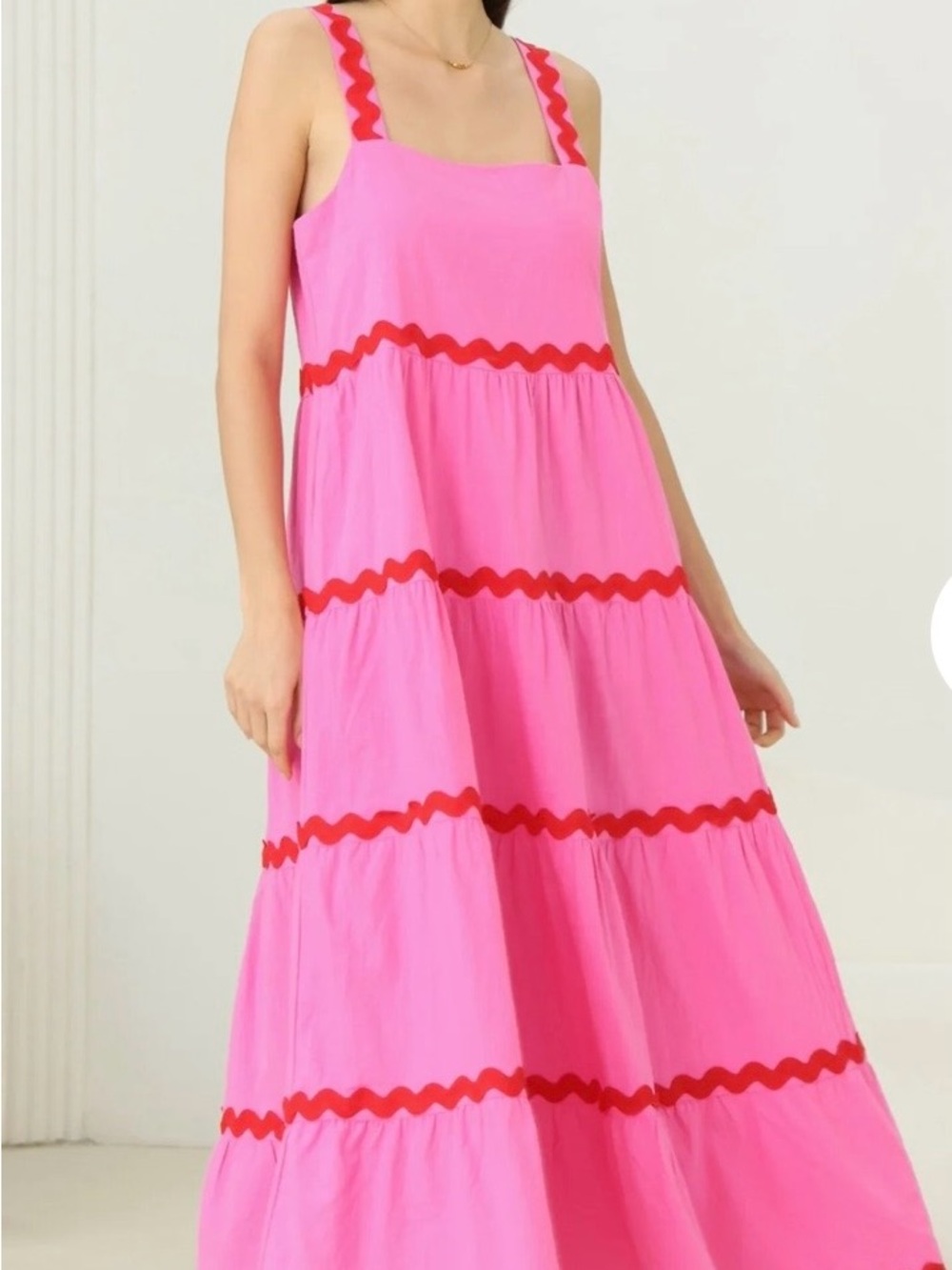 iris Pink Maxi Dress with Red Trim